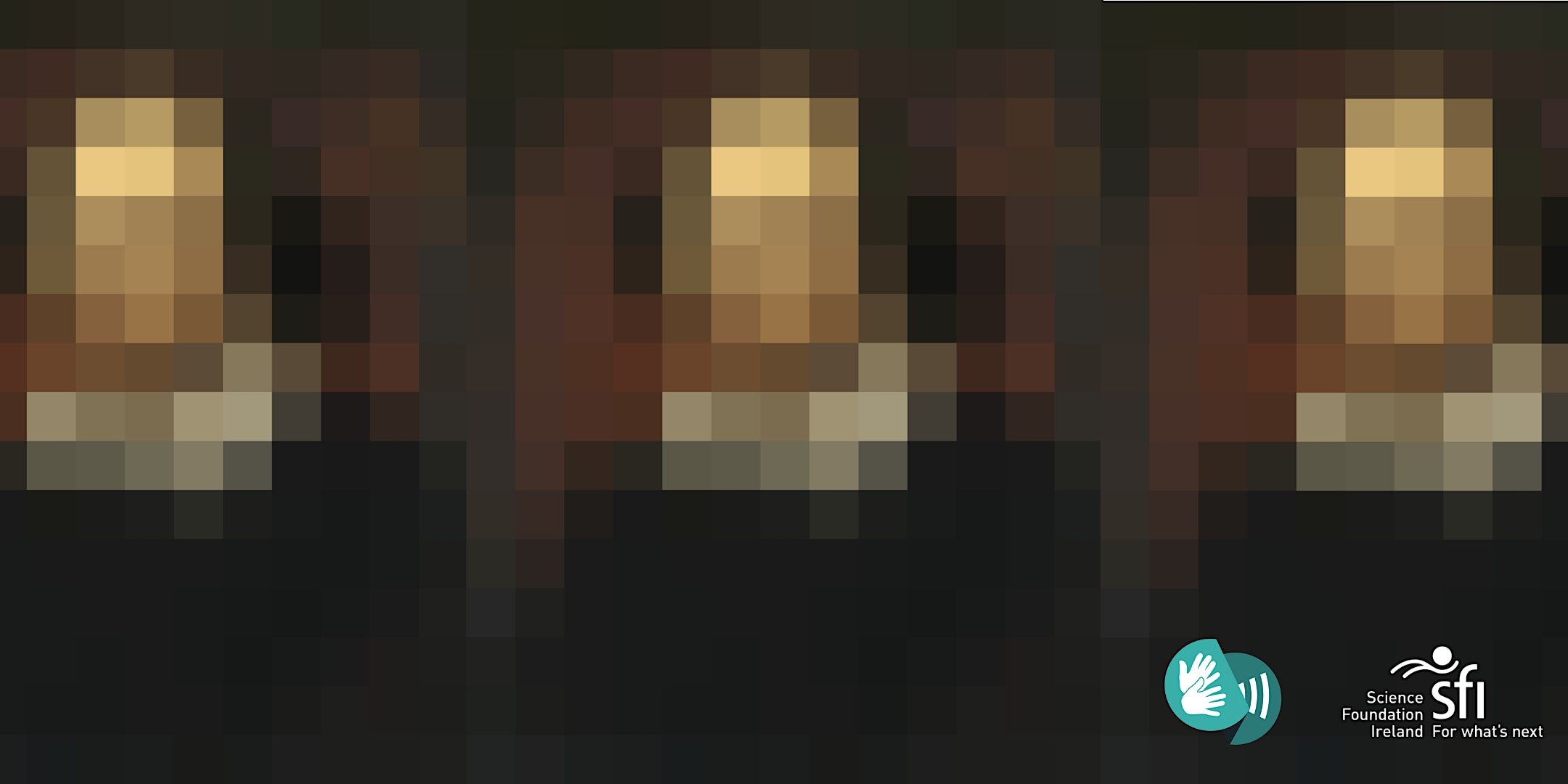 A pixelated image of three Shakespeare heads to advertise the All The World's A Screen performance