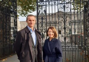 http://Professor%20Linda%20Hogan%20and%20Dr%20Ciaran%20Seioghe%20standing%20outside%20the%20gate%20of%20Leinster%20House